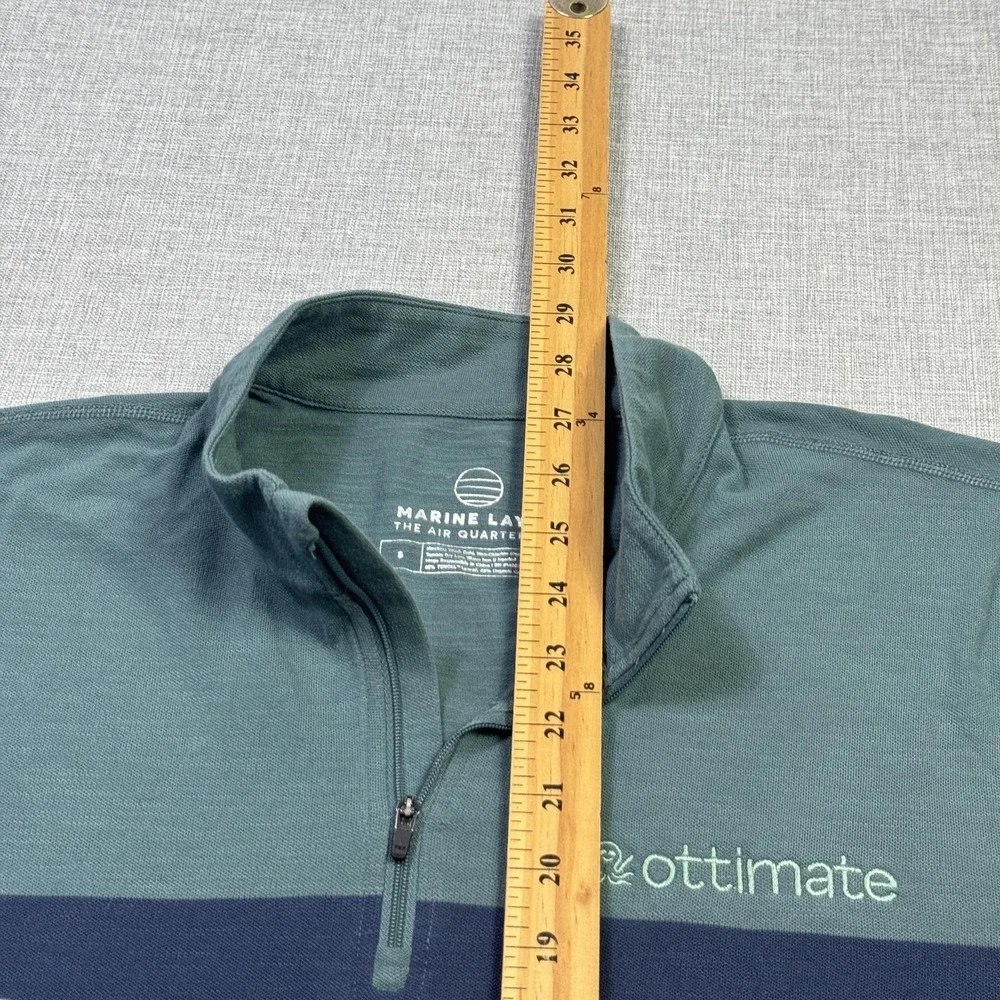 Marine Layer 1/4 Zip Pullover‎ Mens Small Green Striped Collared Lyocell Cotton